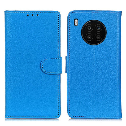 Wallet Stand Design Litchi Texture PU Leather Phone Case Cover Protector for Huawei nova 8i/Honor 50 Lite - Blue