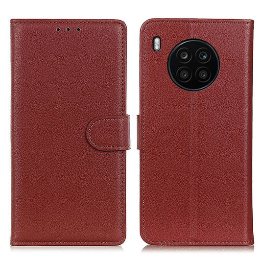 Wallet Stand Design Litchi Texture PU Leather Phone Case Cover Protector for Huawei nova 8i/Honor 50 Lite - Brown