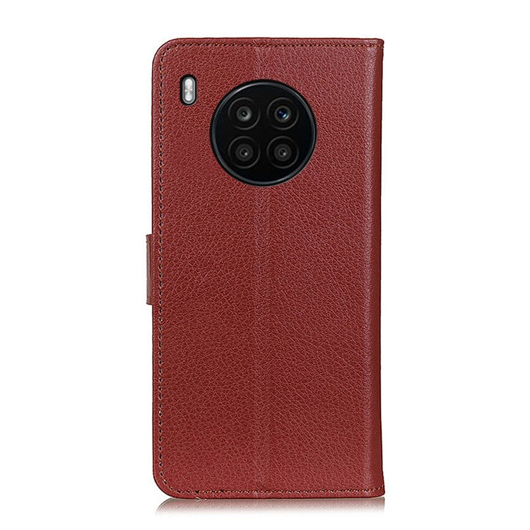 Wallet Stand Design Litchi Texture PU Leather Phone Case Cover Protector for Huawei nova 8i/Honor 50 Lite - Brown