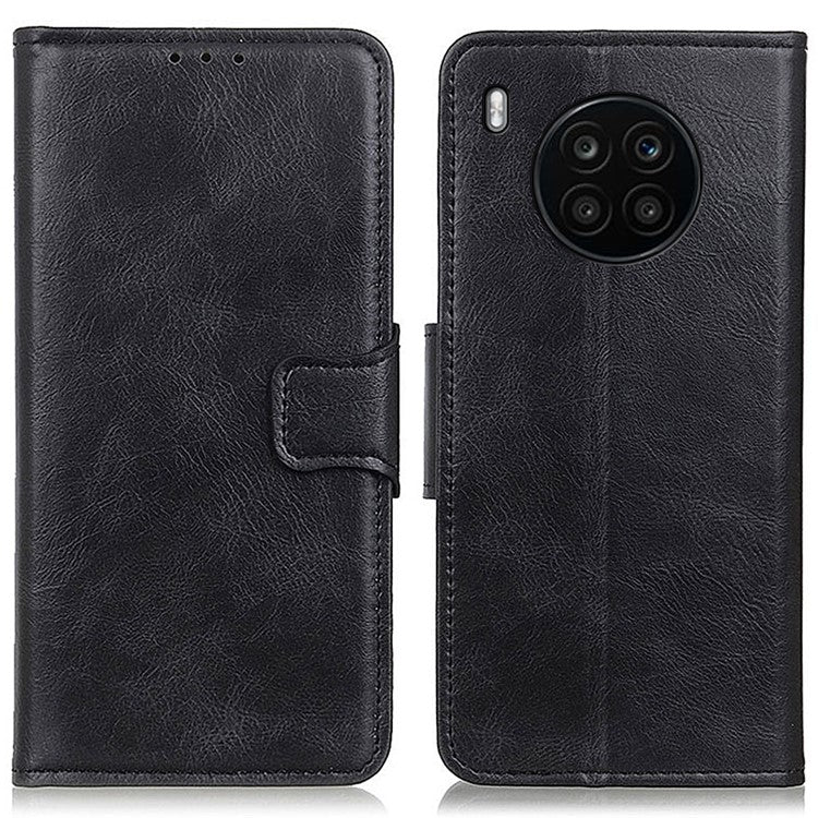 Dual-Sided Magnetic Clasp Crazy Horse Texture PU Leather Wallet Stand Phone Case Cover for Huawei nova 8i/Honor 50 Lite - Black