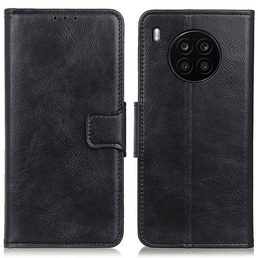 Dual-Sided Magnetic Clasp Crazy Horse Texture PU Leather Wallet Stand Phone Case Cover for Huawei nova 8i/Honor 50 Lite - Black