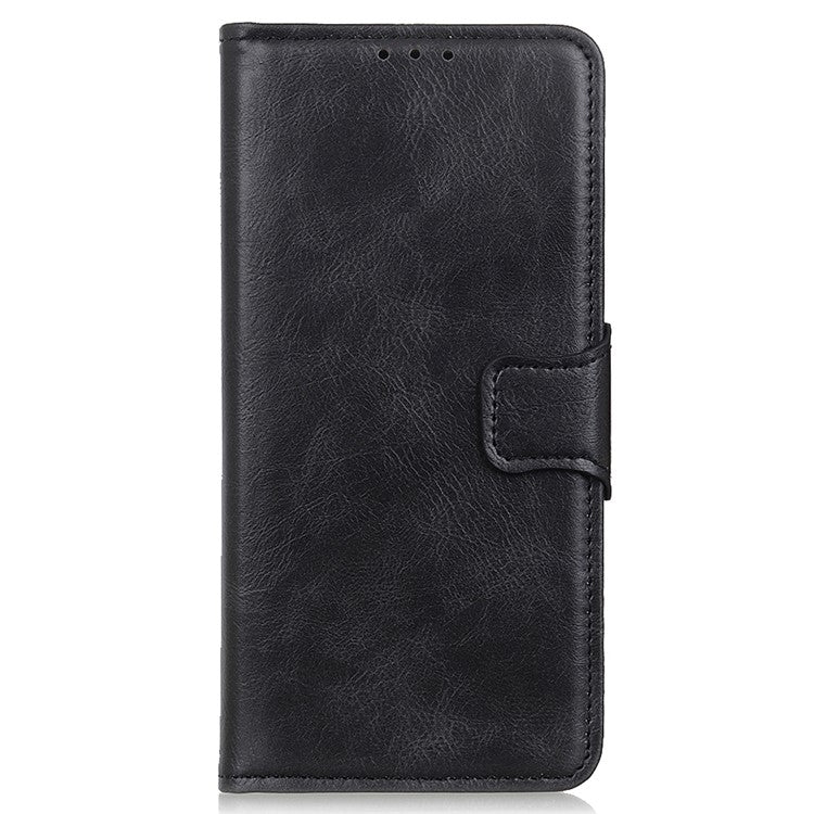 Dual-Sided Magnetic Clasp Crazy Horse Texture PU Leather Wallet Stand Phone Case Cover for Huawei nova 8i/Honor 50 Lite - Black
