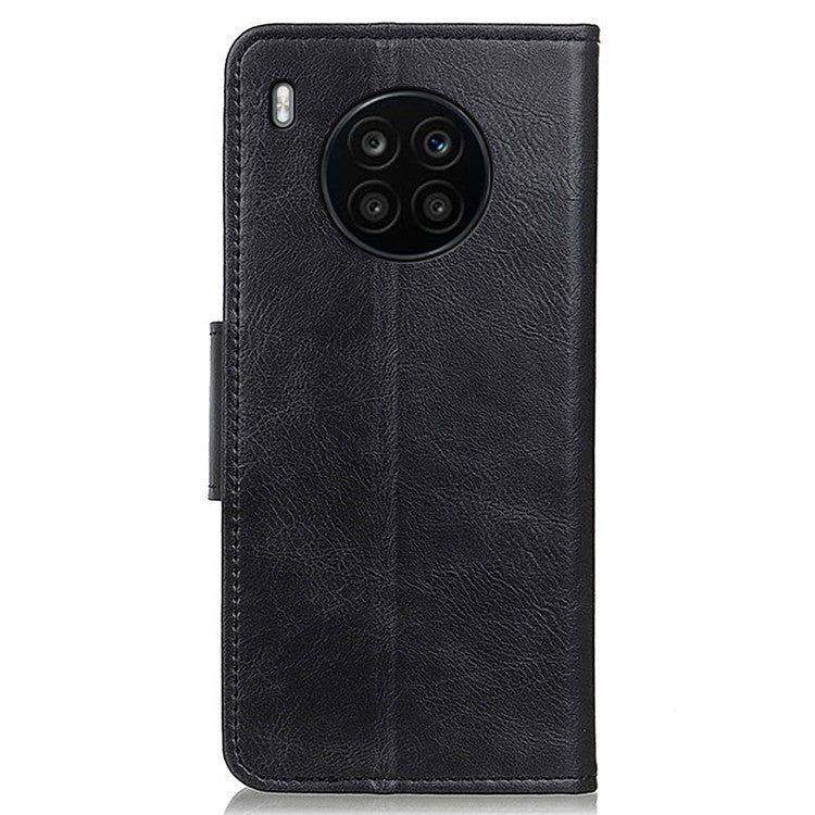 Dual-Sided Magnetic Clasp Crazy Horse Texture PU Leather Wallet Stand Phone Case Cover for Huawei nova 8i/Honor 50 Lite - Black