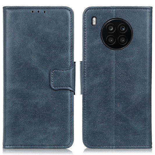 Dual-Sided Magnetic Clasp Crazy Horse Texture PU Leather Wallet Stand Phone Case Cover for Huawei nova 8i/Honor 50 Lite - Blue