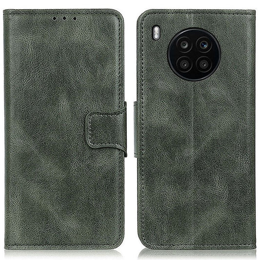 Dual-Sided Magnetic Clasp Crazy Horse Texture PU Leather Wallet Stand Phone Case Cover for Huawei nova 8i/Honor 50 Lite - Blackish Green