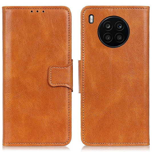 Dual-Sided Magnetic Clasp Crazy Horse Texture PU Leather Wallet Stand Phone Case Cover for Huawei nova 8i/Honor 50 Lite - Brown