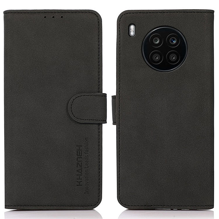 KHAZNEH Wallet Design Delicate Textured Leather Phone Cover Case with Adjustable Stand for Huawei nova 8i/Honor 50 Lite - Black
