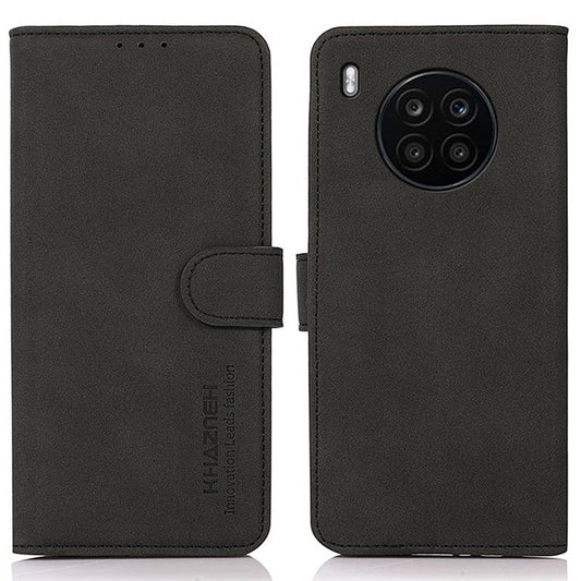 KHAZNEH Wallet Design Delicate Textured Leather Phone Cover Case with Adjustable Stand for Huawei nova 8i/Honor 50 Lite - Black