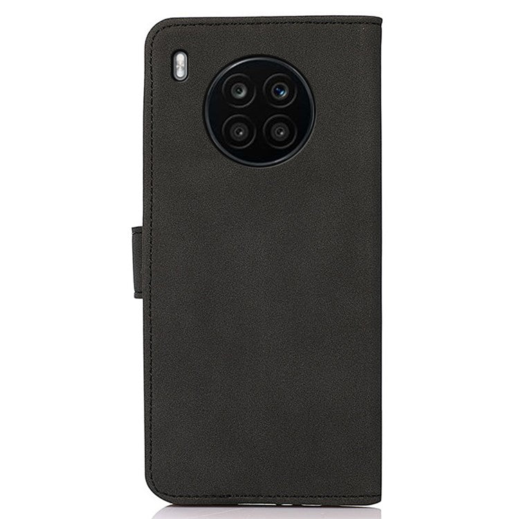 KHAZNEH Wallet Design Delicate Textured Leather Phone Cover Case with Adjustable Stand for Huawei nova 8i/Honor 50 Lite - Black