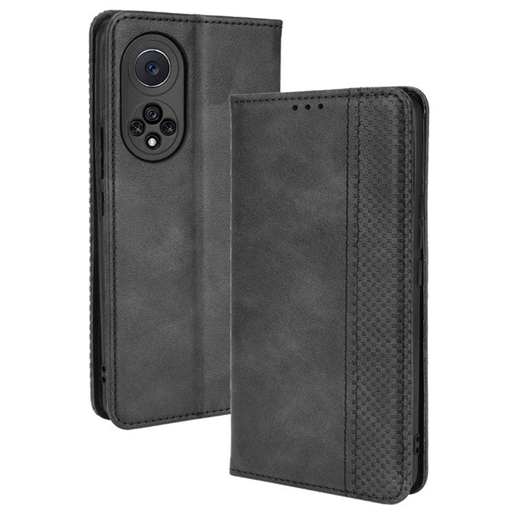 Anti-dust Retro Textured Surface Phone Leather Case Wallet Stand Protective Cover for Huawei nova 9 Pro / Honor 50 Pro - Black