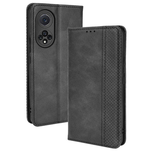 Anti-dust Retro Textured Surface Phone Leather Case Wallet Stand Protective Cover for Huawei nova 9 Pro / Honor 50 Pro - Black