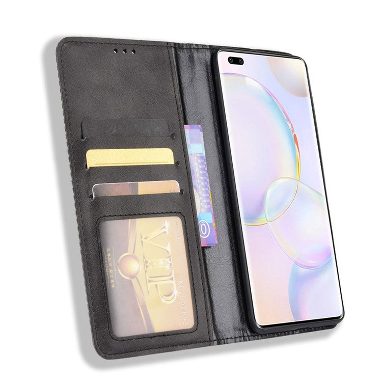 Anti-dust Retro Textured Surface Phone Leather Case Wallet Stand Protective Cover for Huawei nova 9 Pro / Honor 50 Pro - Black