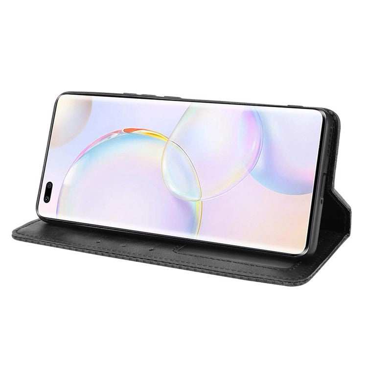 Anti-dust Retro Textured Surface Phone Leather Case Wallet Stand Protective Cover for Huawei nova 9 Pro / Honor 50 Pro - Black