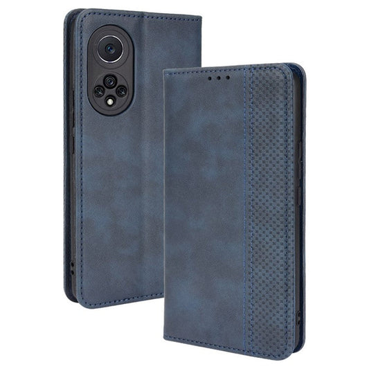Anti-dust Retro Textured Surface Phone Leather Case Wallet Stand Protective Cover for Huawei nova 9 Pro / Honor 50 Pro - Blue