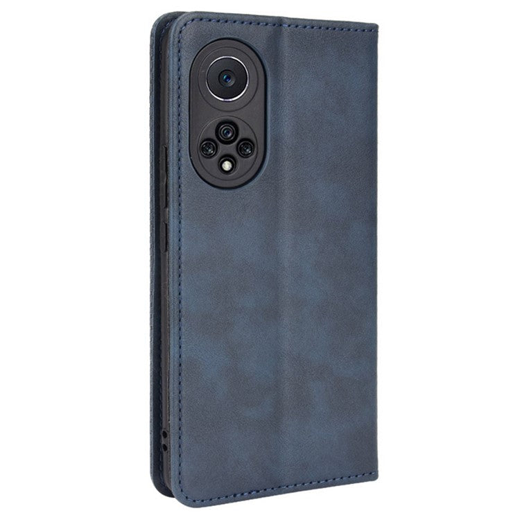 Anti-dust Retro Textured Surface Phone Leather Case Wallet Stand Protective Cover for Huawei nova 9 Pro / Honor 50 Pro - Blue