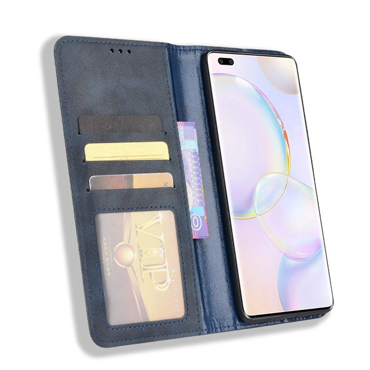 Anti-dust Retro Textured Surface Phone Leather Case Wallet Stand Protective Cover for Huawei nova 9 Pro / Honor 50 Pro - Blue