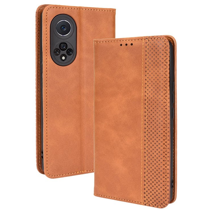 Anti-dust Retro Textured Surface Phone Leather Case Wallet Stand Protective Cover for Huawei nova 9 Pro / Honor 50 Pro - Brown