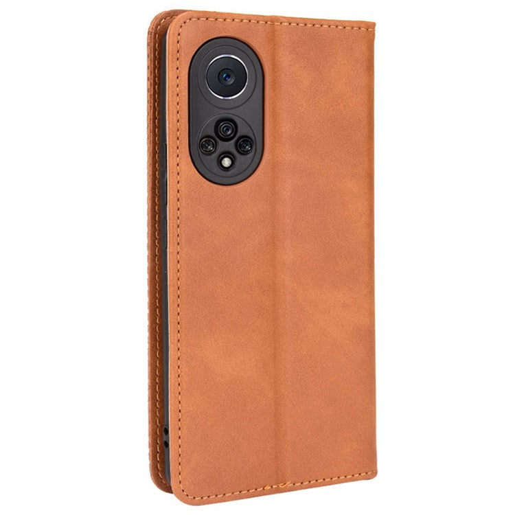Anti-dust Retro Textured Surface Phone Leather Case Wallet Stand Protective Cover for Huawei nova 9 Pro / Honor 50 Pro - Brown