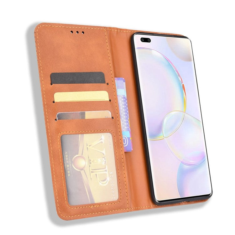 Anti-dust Retro Textured Surface Phone Leather Case Wallet Stand Protective Cover for Huawei nova 9 Pro / Honor 50 Pro - Brown