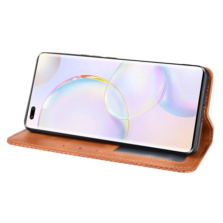 Anti-dust Retro Textured Surface Phone Leather Case Wallet Stand Protective Cover for Huawei nova 9 Pro / Honor 50 Pro - Brown