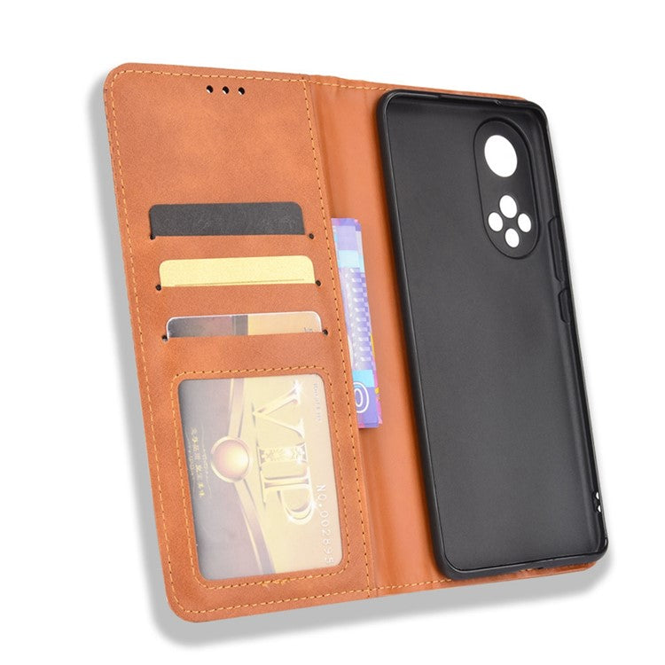 Anti-dust Retro Textured Surface Phone Leather Case Wallet Stand Protective Cover for Huawei nova 9 Pro / Honor 50 Pro - Brown
