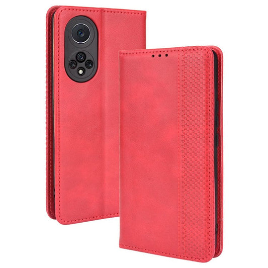 Anti-dust Retro Textured Surface Phone Leather Case Wallet Stand Protective Cover for Huawei nova 9 Pro / Honor 50 Pro - Red