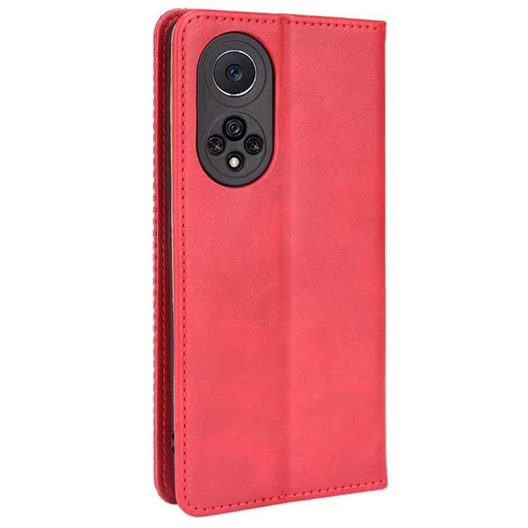 Anti-dust Retro Textured Surface Phone Leather Case Wallet Stand Protective Cover for Huawei nova 9 Pro / Honor 50 Pro - Red