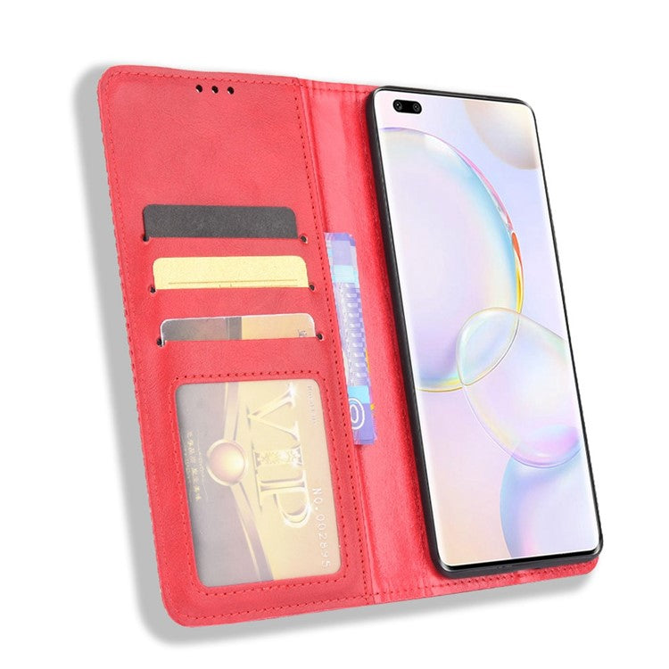 Anti-dust Retro Textured Surface Phone Leather Case Wallet Stand Protective Cover for Huawei nova 9 Pro / Honor 50 Pro - Red