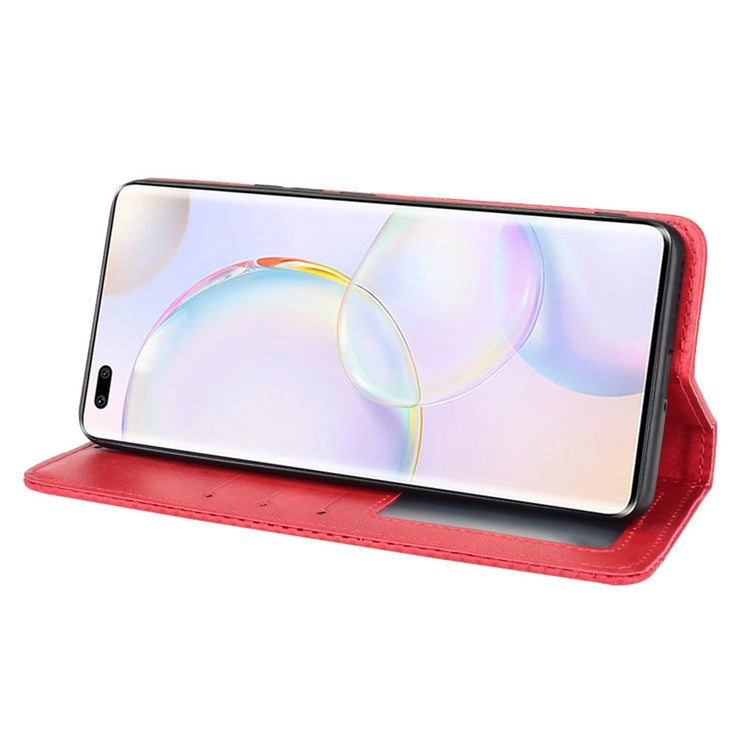 Anti-dust Retro Textured Surface Phone Leather Case Wallet Stand Protective Cover for Huawei nova 9 Pro / Honor 50 Pro - Red