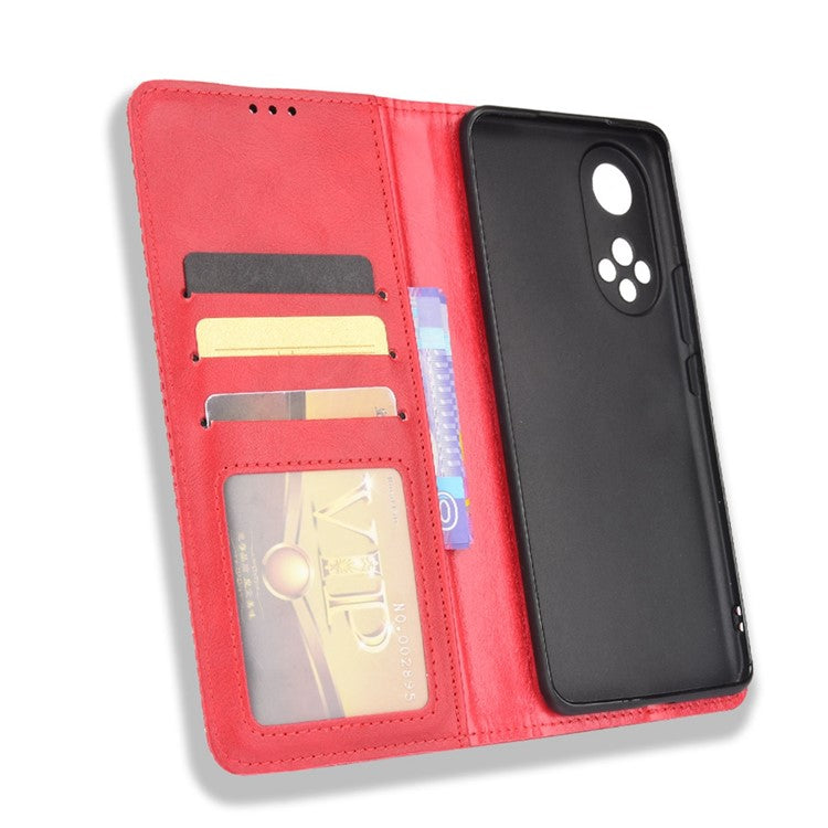 Anti-dust Retro Textured Surface Phone Leather Case Wallet Stand Protective Cover for Huawei nova 9 Pro / Honor 50 Pro - Red