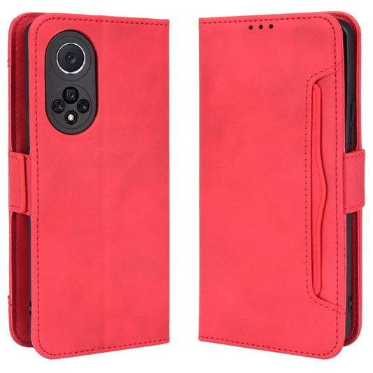 Special Phone Case Magnetic Closure Multiple Card Slots Design PU Leather Wallet Phone Cover for Huawei nova 9 Pro / Honor 50 Pro - Red
