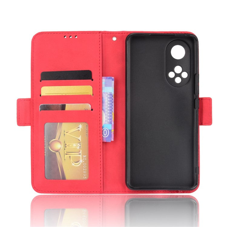 Special Phone Case Magnetic Closure Multiple Card Slots Design PU Leather Wallet Phone Cover for Huawei nova 9 Pro / Honor 50 Pro - Red