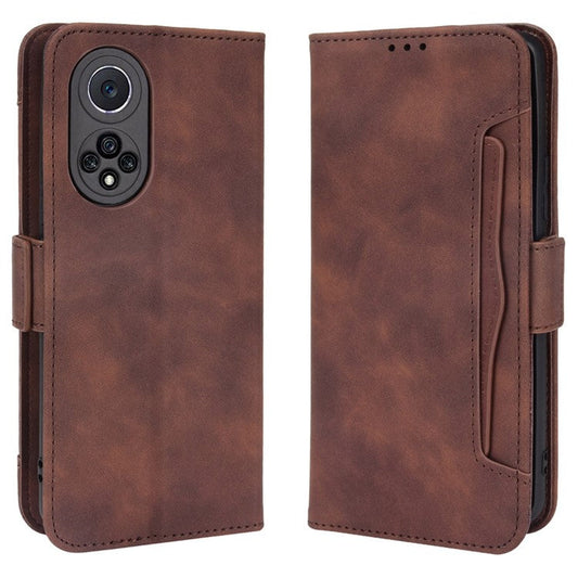 Special Phone Case Magnetic Closure Multiple Card Slots Design PU Leather Wallet Phone Cover for Huawei nova 9 Pro / Honor 50 Pro - Brown