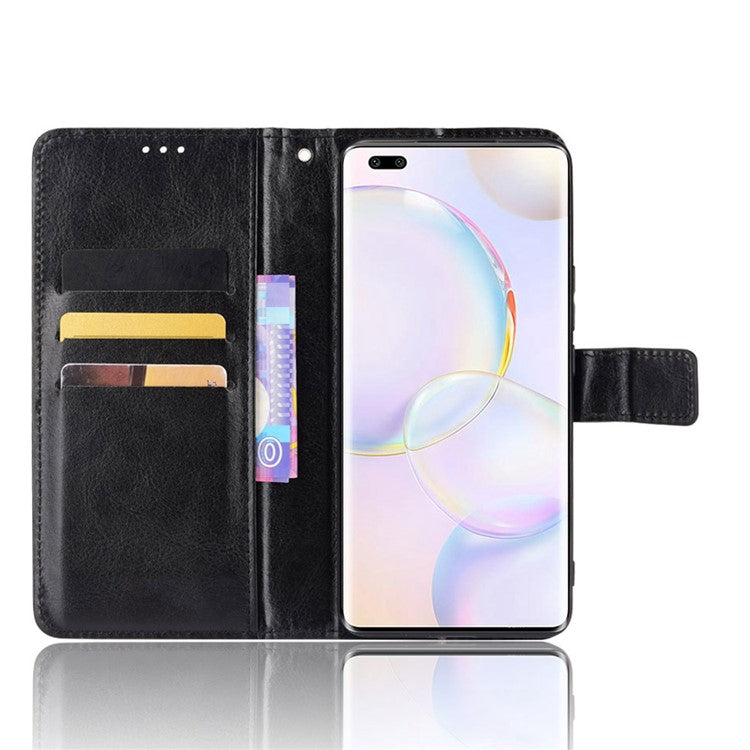 Fashionable Crazy Horse Texture PU Leather Wallet Magnetic Anti-Scratch Case with Wrist Strap for Huawei nova 9 Pro / Honor 50 Pro - Black