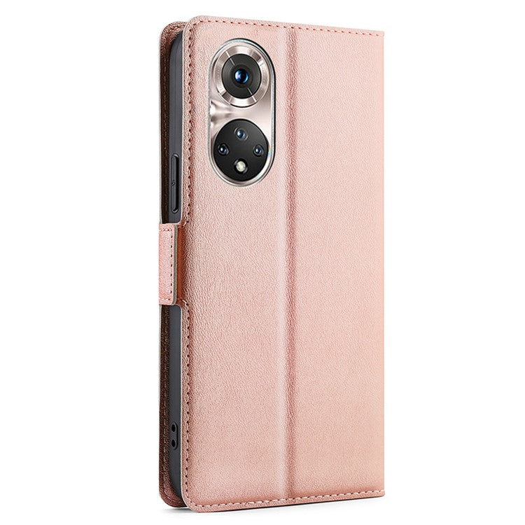 Ultra-thin Stand Flip Solid Color Leather Shell with Card Slot Side Magnetic Closure Protective Case for Honor 50 Pro - Rose Gold