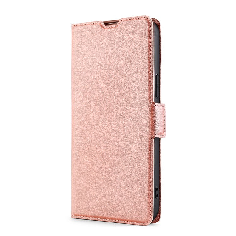 Ultra-thin Stand Flip Solid Color Leather Shell with Card Slot Side Magnetic Closure Protective Case for Honor 50 Pro - Rose Gold