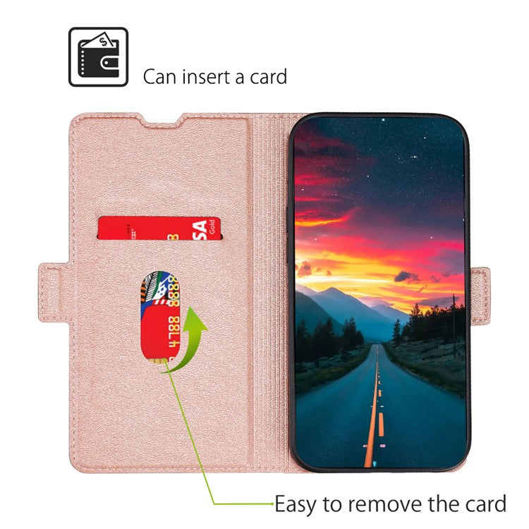 Ultra-thin Stand Flip Solid Color Leather Shell with Card Slot Side Magnetic Closure Protective Case for Honor 50 Pro - Rose Gold