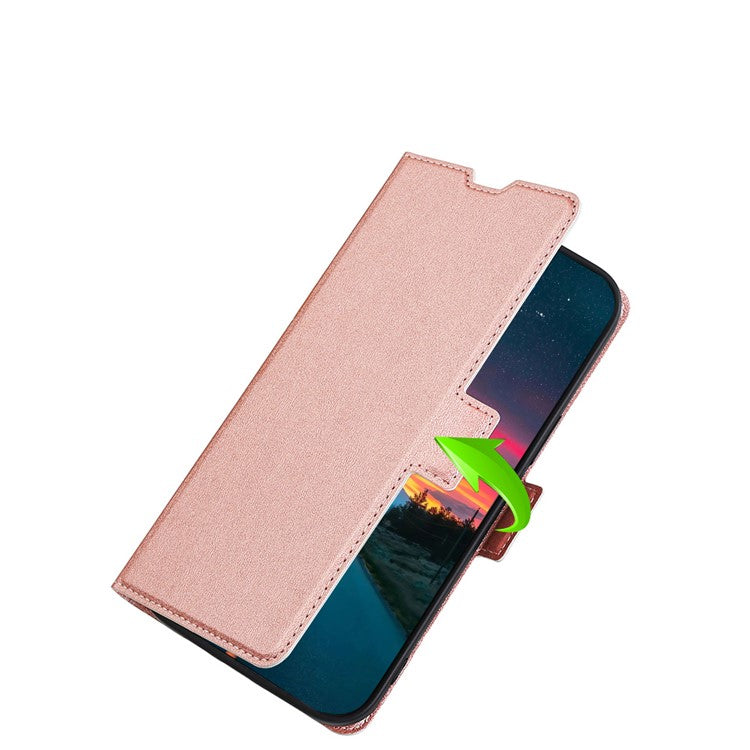 Ultra-thin Stand Flip Solid Color Leather Shell with Card Slot Side Magnetic Closure Protective Case for Honor 50 Pro - Rose Gold