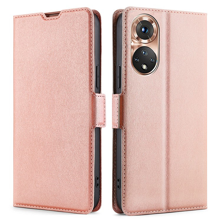 Strong Magnetic Closure Phone Cover Ultra-thin Leather Phone Case with Stand for Honor 50 - Rose Gold