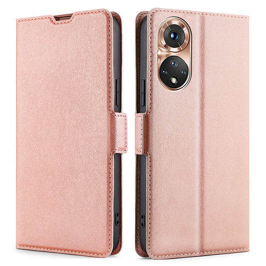 Strong Magnetic Closure Phone Cover Ultra-thin Leather Phone Case with Stand for Honor 50 - Rose Gold