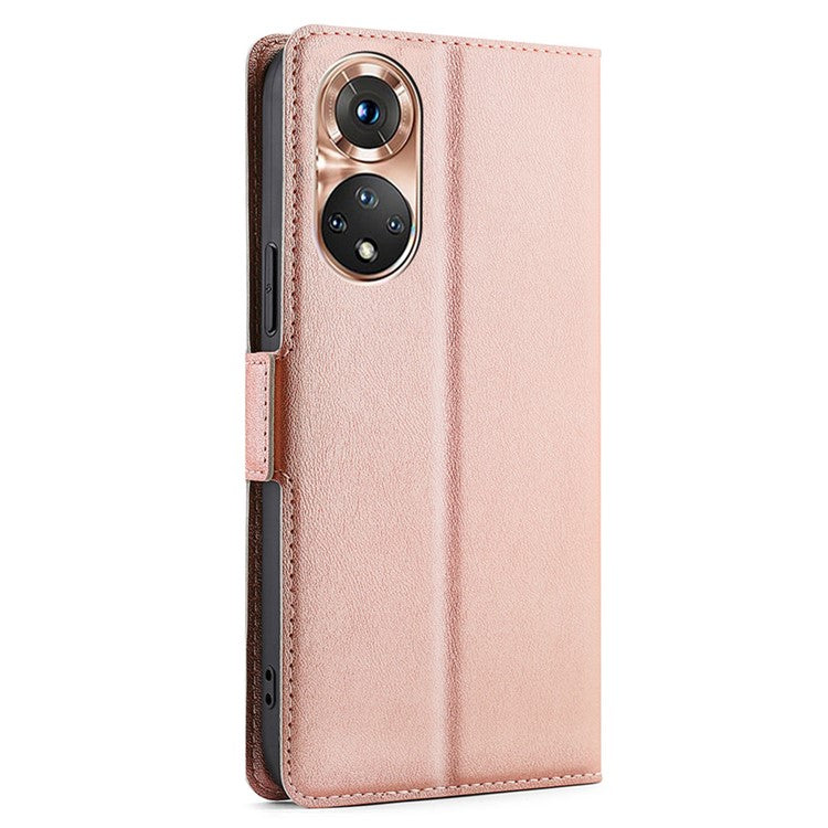 Strong Magnetic Closure Phone Cover Ultra-thin Leather Phone Case with Stand for Honor 50 - Rose Gold
