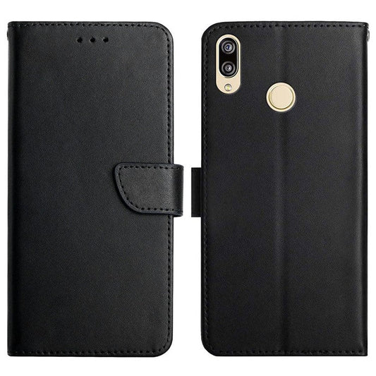 Nappa Texture Protective Case Solid Color Adjustable Stand Wallet Genuine Leather Phone Cover Case for Huawei P20 Lite (2018)/Nova 3e (China) - Black