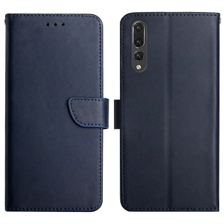 For Huawei P20 Pro Wallet Sturdy Stand Solid Color Genuine Leather Nappa Texture Magnetic Closure Stand Wallet Case Flip Phone Shell - Blue