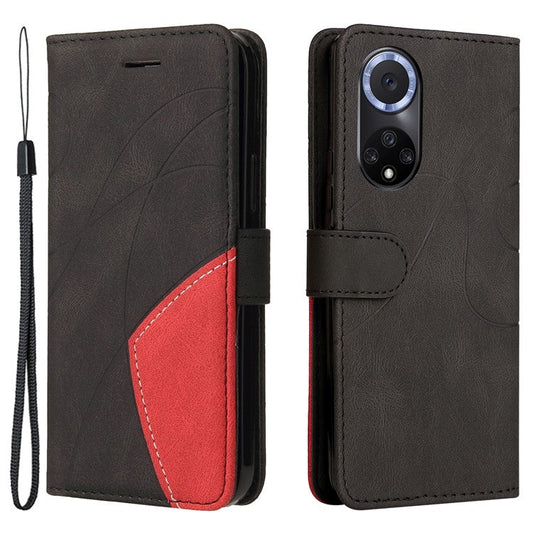 KT Leather Series-1 Anti-fingerprint Dual-Color Splicing Style Flip Phone Shell PU Leather Wallet Design Phone Case with Stand for Huawei nova 9 / Honor 50 - Black