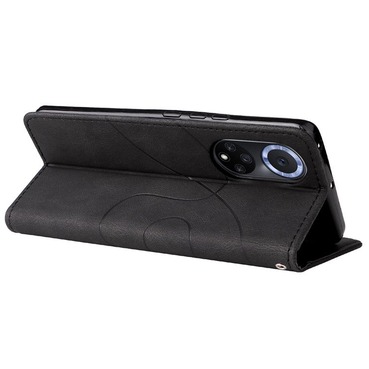 KT Leather Series-1 Anti-fingerprint Dual-Color Splicing Style Flip Phone Shell PU Leather Wallet Design Phone Case with Stand for Huawei nova 9 / Honor 50 - Black