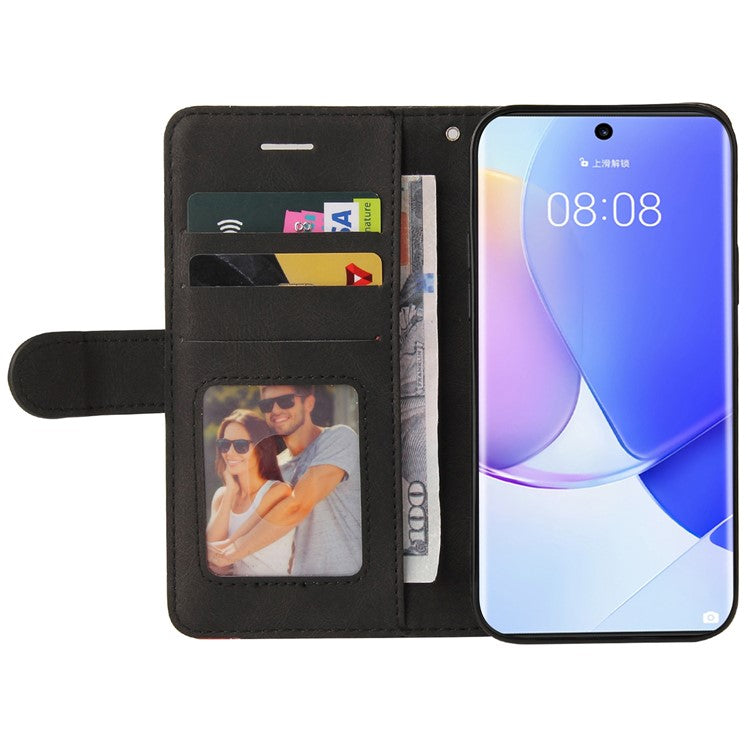 KT Leather Series-1 Anti-fingerprint Dual-Color Splicing Style Flip Phone Shell PU Leather Wallet Design Phone Case with Stand for Huawei nova 9 / Honor 50 - Black