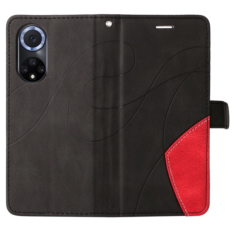 KT Leather Series-1 Anti-fingerprint Dual-Color Splicing Style Flip Phone Shell PU Leather Wallet Design Phone Case with Stand for Huawei nova 9 / Honor 50 - Black