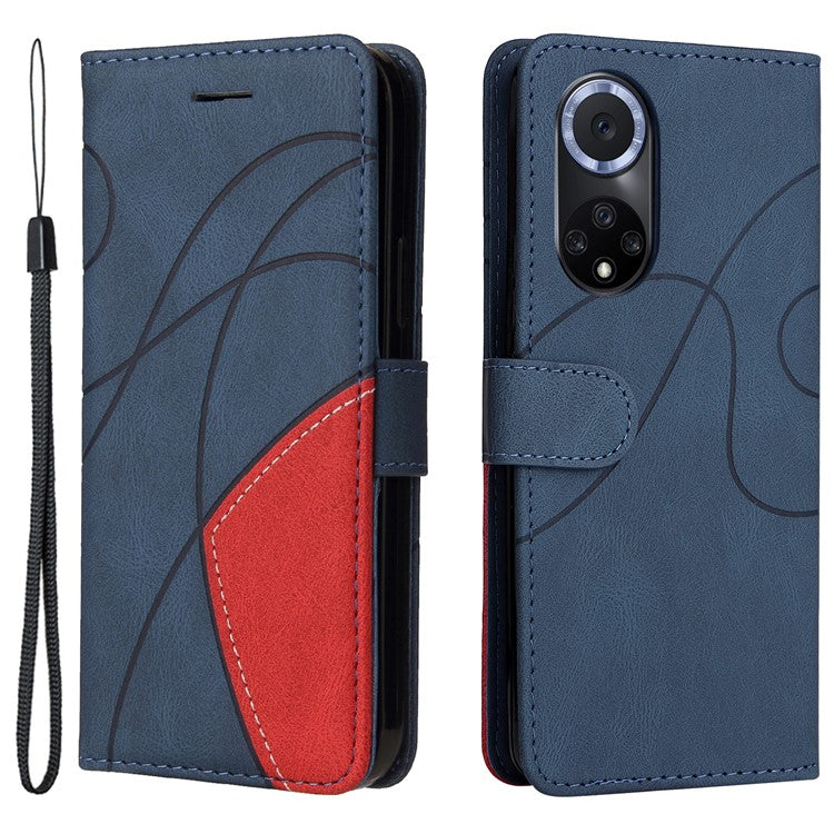 KT Leather Series-1 Anti-fingerprint Dual-Color Splicing Style Flip Phone Shell PU Leather Wallet Design Phone Case with Stand for Huawei nova 9 / Honor 50 - Blue