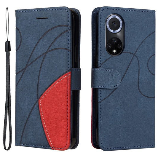 KT Leather Series-1 Anti-fingerprint Dual-Color Splicing Style Flip Phone Shell PU Leather Wallet Design Phone Case with Stand for Huawei nova 9 / Honor 50 - Blue