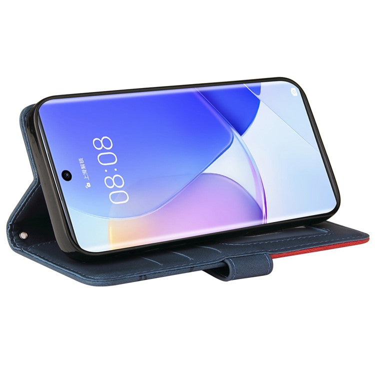 KT Leather Series-1 Anti-fingerprint Dual-Color Splicing Style Flip Phone Shell PU Leather Wallet Design Phone Case with Stand for Huawei nova 9 / Honor 50 - Blue